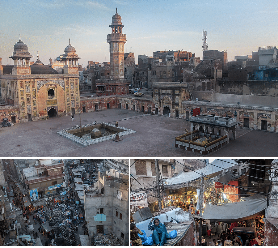 Lahore . Mosquée de Wazir- Khan et vue sur la vieille ville